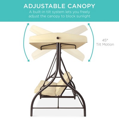 Ivory 3-Seat Outdoor Steel Canopy Swing Glider with Cushions