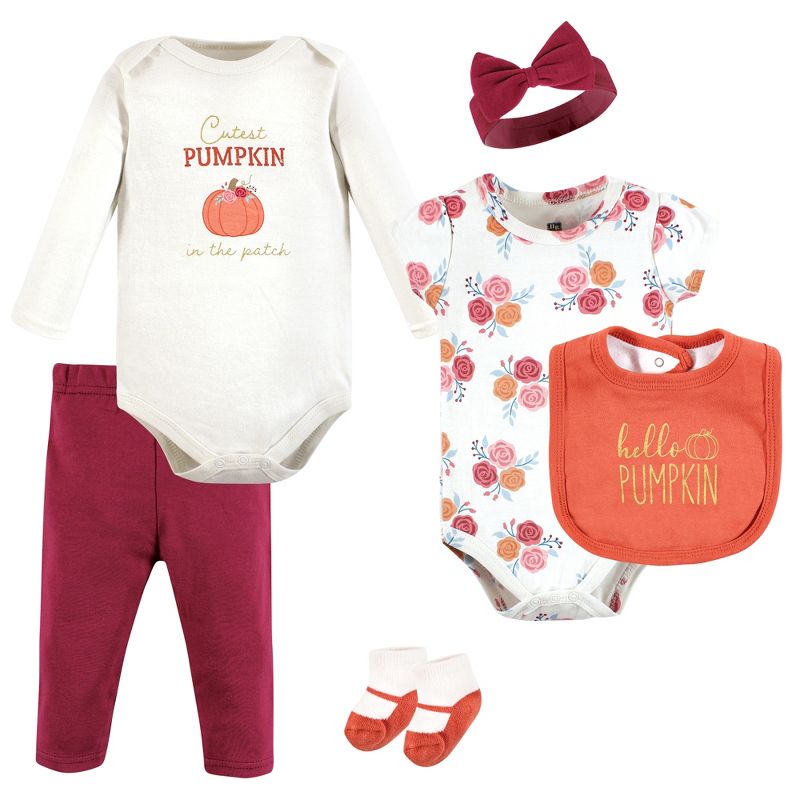 Hudson Baby Infant Girl Cotton Layette Set, Hello Pumpkin, 1 of 8