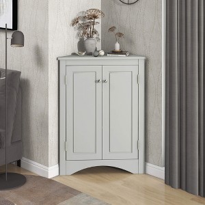 ORRD Grey Triangle Bathroom/Kitchen Storage Cabinet - Freestanding Floor Cabinet with Adjustable Shelves - 1 of 4