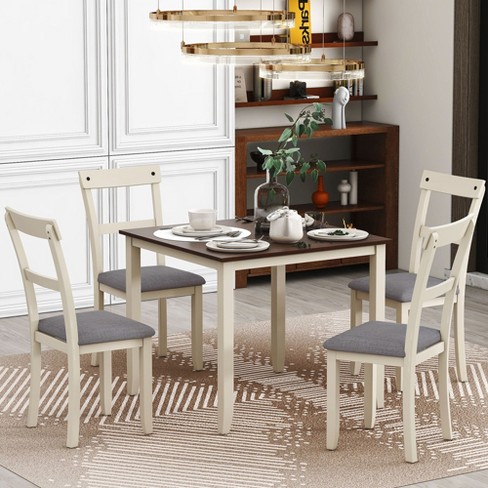 5 Pcs Wood Counter Height Dining Table Set With Integrated 9 Bar