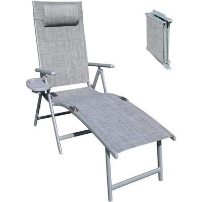23.63"Aluminum Outdoor Folding Reclining Adjustable Chaise Lounge Chair with Cup Holder