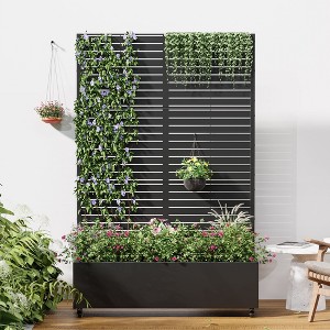 PexFix 71" x 47" Tall Wrought Iron Garden Trellis with Planter Box Black Outdoor Plant Support for Climbing Flowers Vines Patio Yard Decor - 1 of 4