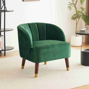 CAVINAS Velvet Fabric Accent Chair with Mid-Height Backrest,Modern Upholstered Barrel Living Room Chairs,Reading Chairs for Living Room - 1 of 4