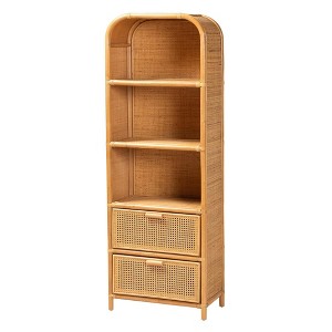 bali & pari 67.7" Curacao Rattan 2 Drawer Bookcase Light honey: Plywood Frame, 3-Tier, No Assembly Required - 1 of 4