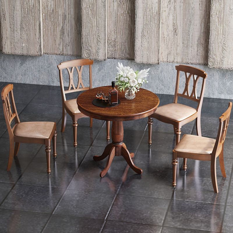 Tangkula 32" Round Pedestal Dining Table Kitchen Dining Room Walnut, 2 of 9