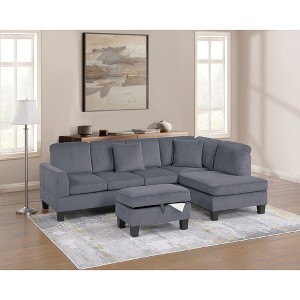 Corduroy L-Shaped Modular 3-Piece Sectional Sofa with Storage Ottoman and Included Pillows - 1 of 4