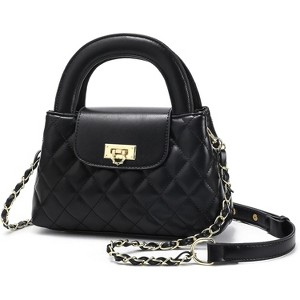 Small Quilted Crossbody Purse for Women, Faux Leather Top Handle Bag with Chain Strap - 1 of 4