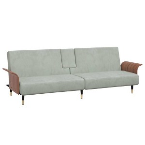 vidaXL Sofa Bed with Cup Holders Light Gray Velvet - 1 of 4