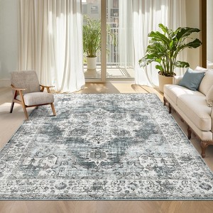 Machine Washable Rug, Ultra-Thin Vintage Medallion Area Rug for Living Room - 1 of 4