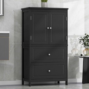 MAYEERTY Bathroom Cabinet 2 Doors Drawers Adjustable Shelf MDF Black - 1 of 4