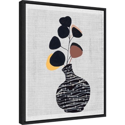 Melissa Wang Black Vase with Leaves Canvas Wall Art Print 16 x 20 inches