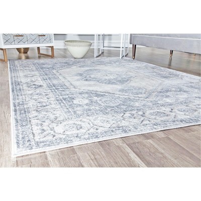 Gray Floral Synthetic 5' x 7' Area Rug