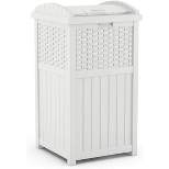 Suncast GHW1732WH 15.75" x 16" x 31.6" Trashcan Hideaway Outdoor Commercial 33 Gallon 31.6" Resin Garbage Waste Bin with Lid in White for Garage