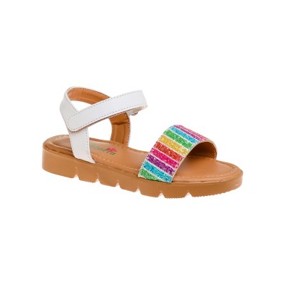 NEW Girls Sandals Size 2 Rainbow Brown T Strap Thongs Kids Summer Shoes Flats 