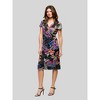 24seven Comfort Apparel Womens Black Paisley Knee Length Short Sleeve Faux Wrap Dress - 2 of 4