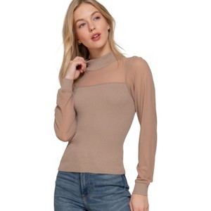 Slickblue Women's Long Sleeve Sweater Top, Mesh Panel Detail Knit Shirt, Relaxed Fit, 3 Color Options, Size S-L - 1 of 4