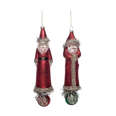 Transpac Glass Shaped Old World Santa Ornament Set of 6 Classic Tree Ornaments for Holiday Decor