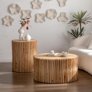 Vynxaria Retro Fashion Style Cylindrical Coffee Table with Vertical Texture Relief Design for Living Room,Office,and Dining Room - 1 of 4