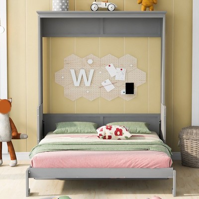 Queen Size Murphy Bed With Desk Foldable Pull-Down Wall Murphy Bed Frame Space-Saving Multipurpose Storage Bed For Apartments