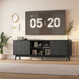 63" TV Stand with Power Outlets, Modern Entertainment Center with Adjustable Glass Shelf & Storage Cabinets - 1 of 4