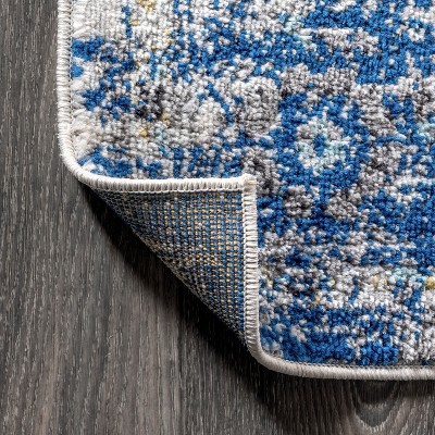 Ivory and Blue Persian Boho Vintage Medallion Area Rug