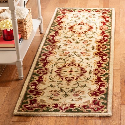 Ivory and Green Hand-Tufted Wool Runner Rug