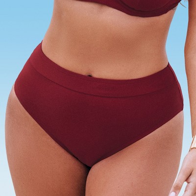 Women's Maroon High-Rise Bikini Bottoms Swimsuit - Cupshe
