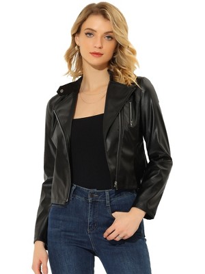 Kcocoo Women's Faux Leather Shacket Long Sleeve Zip Up Motorcycle