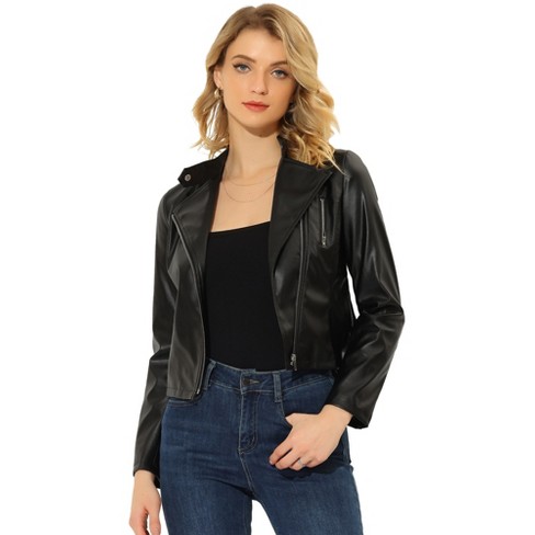 Leather short hot sale jacket ladies