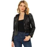 Allegra K Women's Slim Fit Zip Up Belted Motorcycle Faux Leather Short Jackets