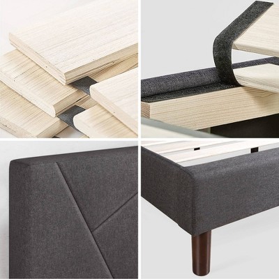 King Gray Upholstered Platform Bed with Geometric Headboard