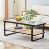 Coffee Table Mid Century Modern Coffee Table Side Table With Craft Glass Tabletop,45.28'' x 22.44'' x 17.72''9(3.77*1.87*1.48ft) - 2 of 4