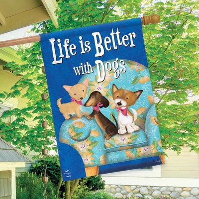 Life Is Better With Dogs Blue Polyester House Flag