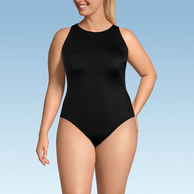Lands' End Women's Tugless High Neck Portrait Back One Piece Swimsuit