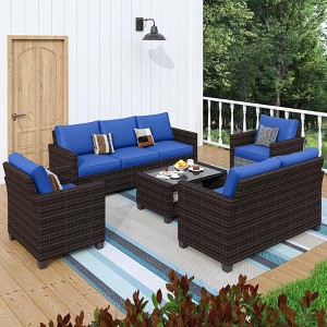 5-Piece Outdoor Patio Furniture Set, 7-Seat PE Rattan Sectional Sofa with Storage Table & Water-Repellent Cushions, Patio Conversation Set - 1 of 4