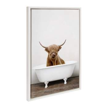 23" x 33" Sylvie Highland Cow in Tub Color Framed Canvas by Amy Peterson White - Kate & Laurel All Things Decor