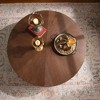 Sapphtopaz Round Coffee Table with Handcrafted Relief Two-Tones Retro Coffee Bar with Wooden Assembled Design Center Table for Living Room,Walnut - 2 of 4