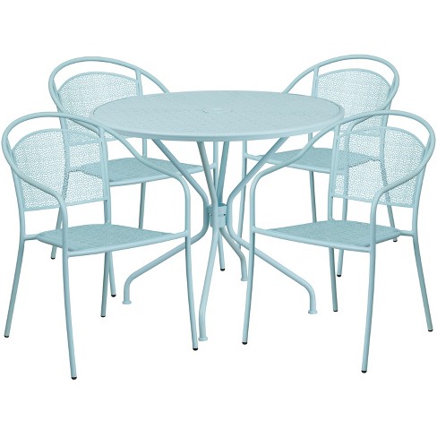 Emma and Oliver Commercial 35.25" Round Metal Garden Patio Table Set w/ 4 Round Back Chairs - image 1 of 4