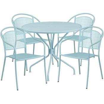 Flash Furniture Oia Commercial Grade 35.25" Round Indoor-Outdoor Steel Patio Table Set with 4 Round Back Chairs