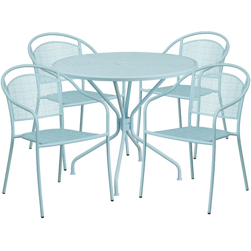 Flash Furniture Oia Commercial Grade 35.25" Round Indoor-Outdoor Steel Patio Table Set with 4 Round Back Chairs, 1 of 6