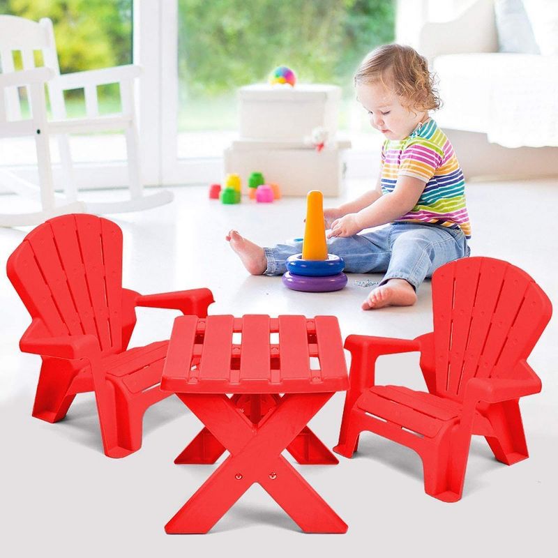 Plastic Children Kids Table & Chair Set 3-Piece Play Furniture In/Outdoor Red, 2 of 9