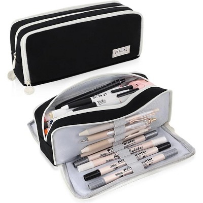Fmeida Large Pencil Case 3 Compartments Pencil Pouch Big Capacity Pencil Bag for Kids Teen Girls Boys Student School Black
