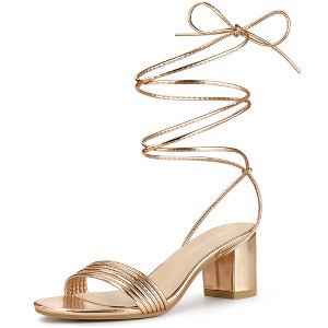 Allegra K Women's Open Toe Sparkle Strappy Lace Up Block Heel Sandals - 1 of 4