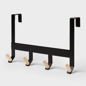 Mixed Material Over The Door 4 Hooks Rail Light Wood on Matte Black - Brightroom™: Back of Door Coat & Towel Rack - 1 of 3