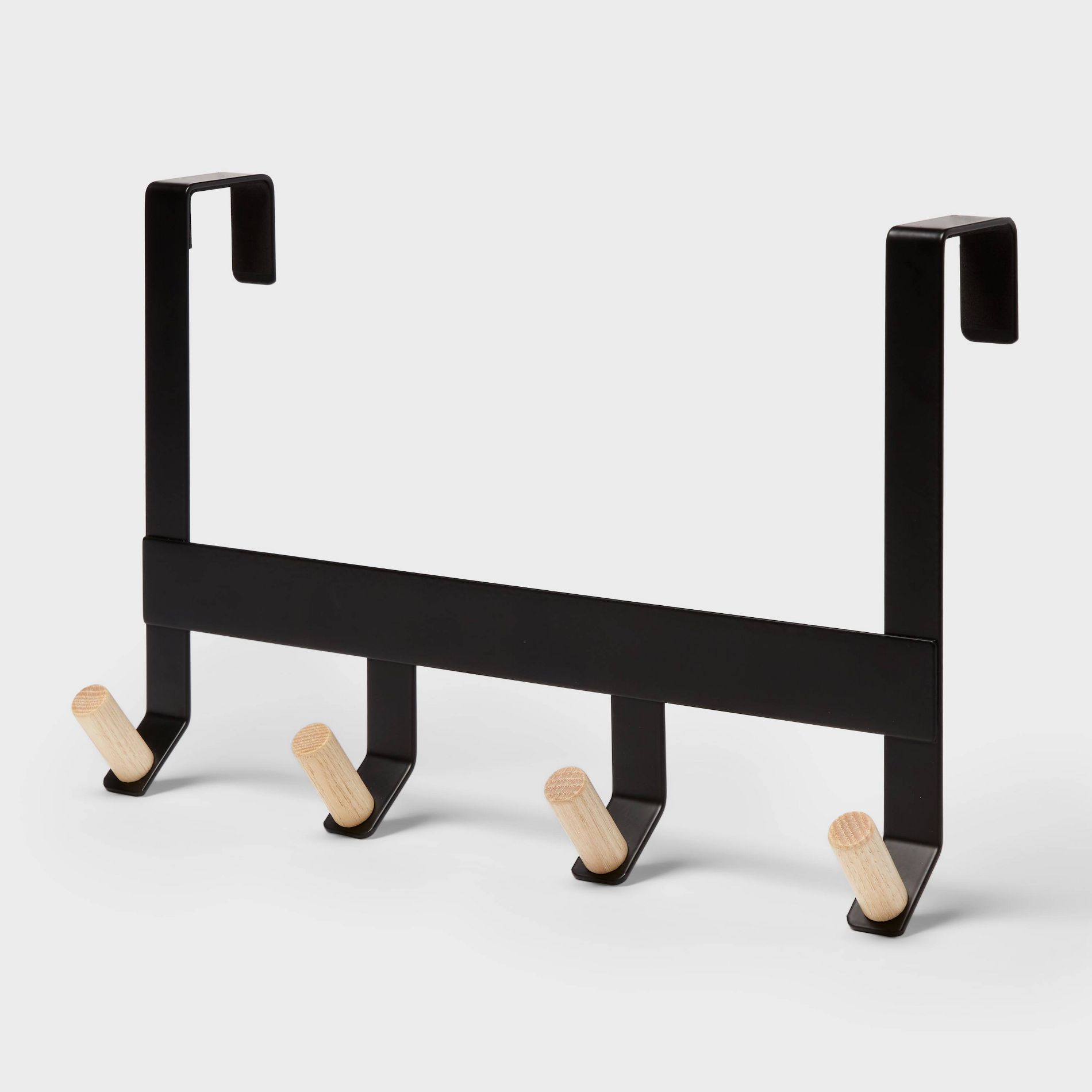 Mixed Material Over The Door 4 Hooks Rail Light Wood on Matte Black - Brightroom™: Back of Door Coat & Towel Rack