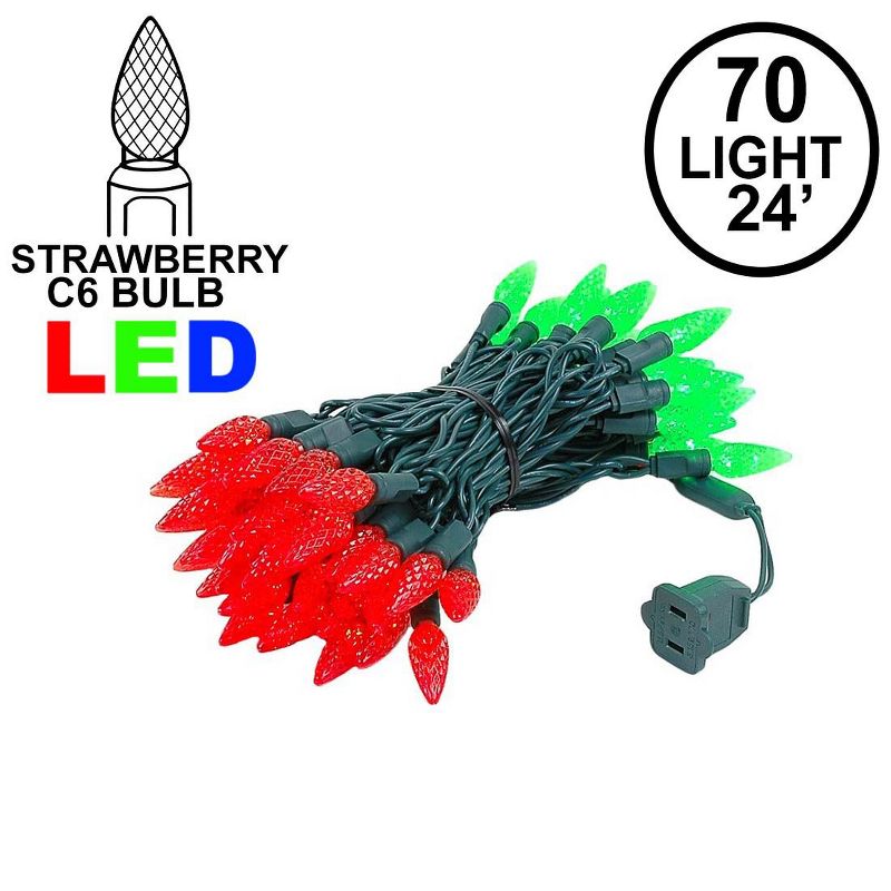 Novelty Lights C6 LED Christmas String Lights 70 Strawberry Bulbs (Green Wire, 24 Feet), 2 of 8