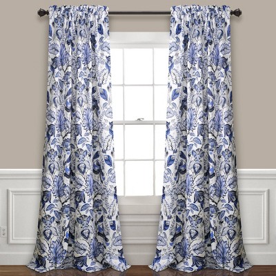 Set of 2 (108"x52") Cynthia Jacobean Light Filtering Window Curtain Panels Blue - Lush Décor