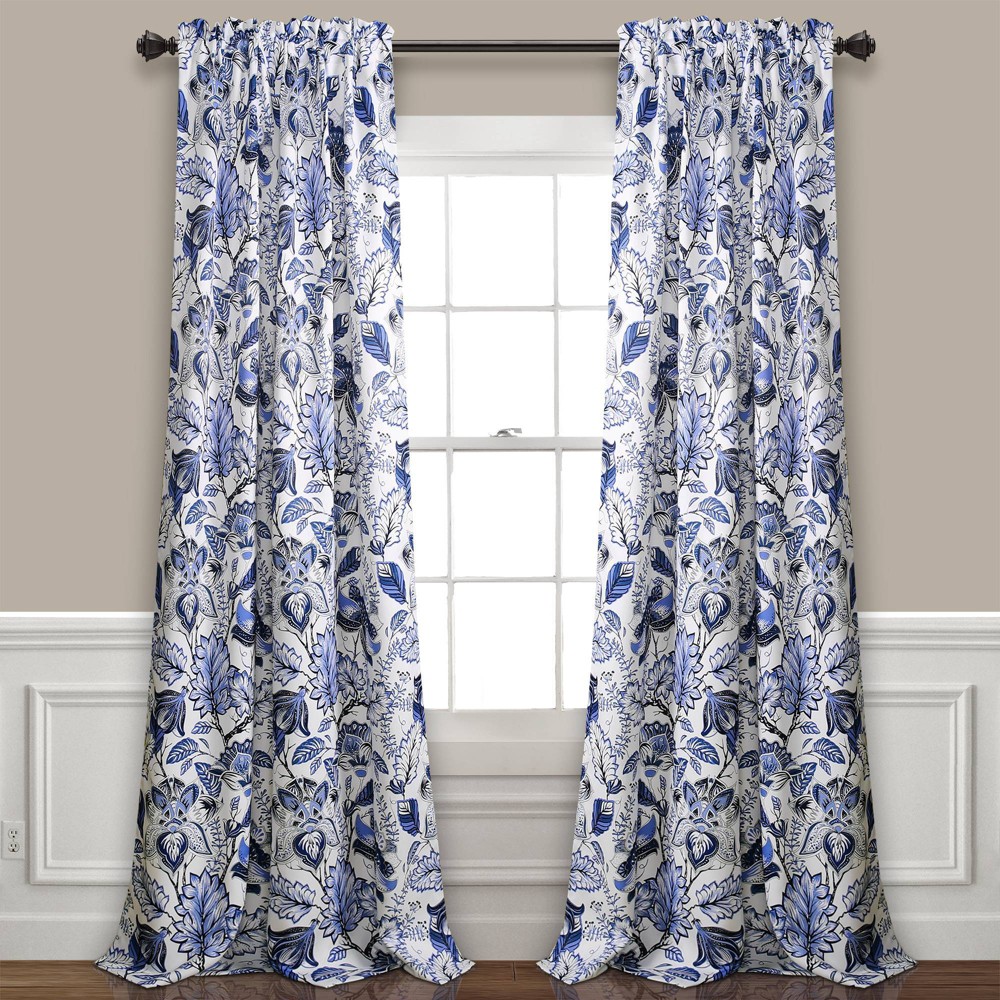 Photos - Curtains & Drapes Set of 2  Cynthia Jacobean Room Darkening Window Kids' Curtain Bl(84"x52")