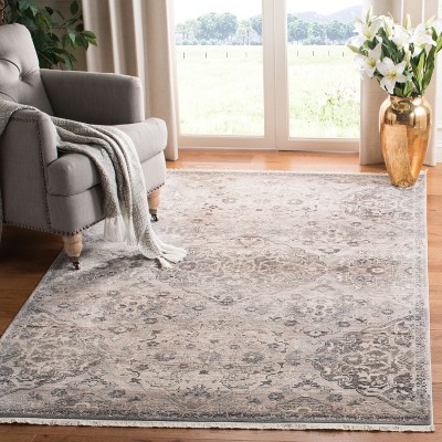 Gray Floral Motif Synthetic Low Pile Runner Rug