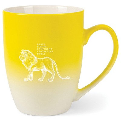 Elanze Designs 12 Ounce Ceramic Decorative Laser Engraved Giftable Novelty Tea Coffee Cup Mug Yellow and White Lion Brave Strong Confident Protective